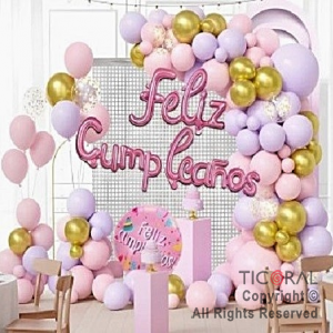 SET DE GLOBOS ARCO XL ROSA Y LILA 58 UNIDADES (U20-266)